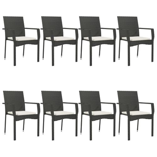 Mobilier à Dîner De Jardin 9 Pièces Et Coussins Noir Résine Tressée 02_0014840