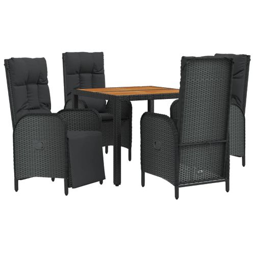 Mobilier à Dîner De Jardin Et Coussins 5 Pièces Noir Résine Tressée 02_0014868