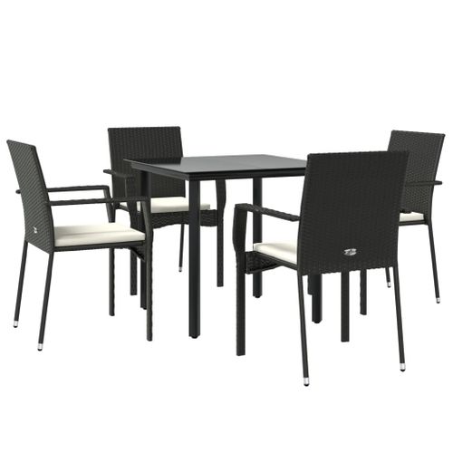 Mobilier à Dîner De Jardin Et Coussins 5 Pièces Noir Résine Tressée 02_0014872