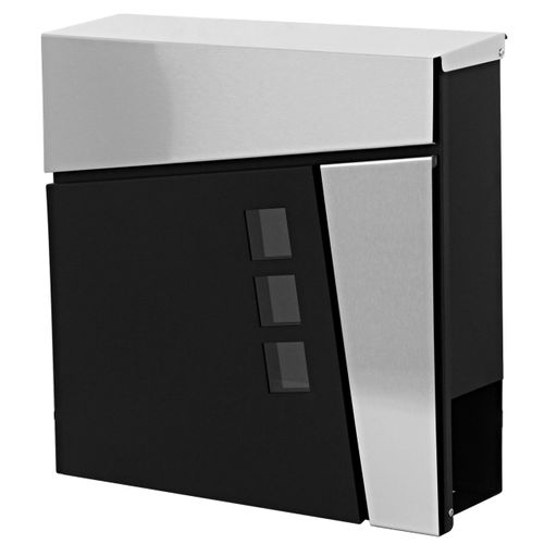 Boîte Aux Lettres Murale Compartiment à Journaux En Acier Inoxydable Noir Revêtu De Poudre 04_0001