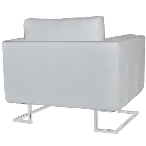 Fauteuil Chaise Siège Lounge Design Club Sofa Salon Cube Avec Pieds Chromés Cuir