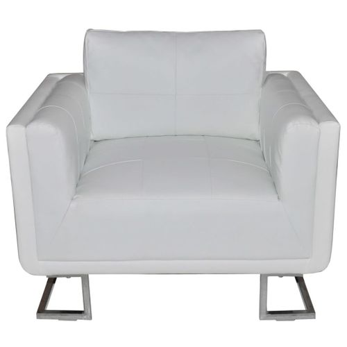 Fauteuil Chaise Siège Lounge Design Club Sofa Salon Cube Avec Pieds Chromés Cuir