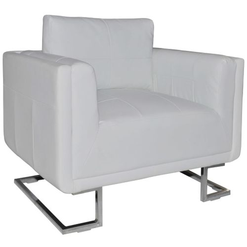 Fauteuil Chaise Siège Lounge Design Club Sofa Salon Cube Avec Pieds Chromés Cuir