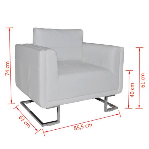 Fauteuil Chaise Siège Lounge Design Club Sofa Salon Cube Avec Pieds Chromés Cuir
