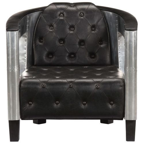 Fauteuil Chaise Siège Lounge Design Club Sofa Salon En Style D'aviation Noir Cuir