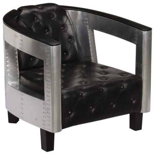 Fauteuil Chaise Siège Lounge Design Club Sofa Salon En Style D'aviation Noir Cuir