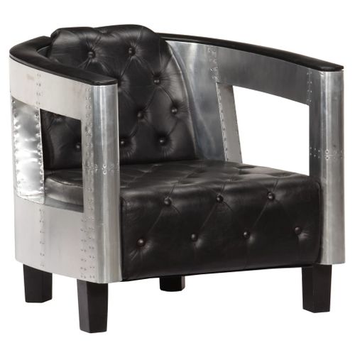 Fauteuil Chaise Siège Lounge Design Club Sofa Salon En Style D'aviation Noir Cuir