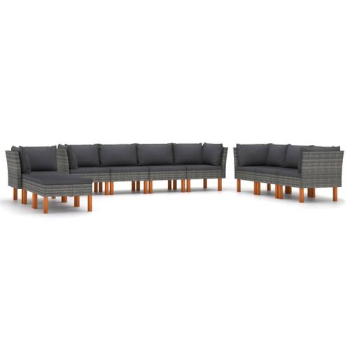 Salon De Jardin Meuble D'extérieur Ensemble De Mobilier 10 Pièces Avec Coussins Résine Tressée Gris