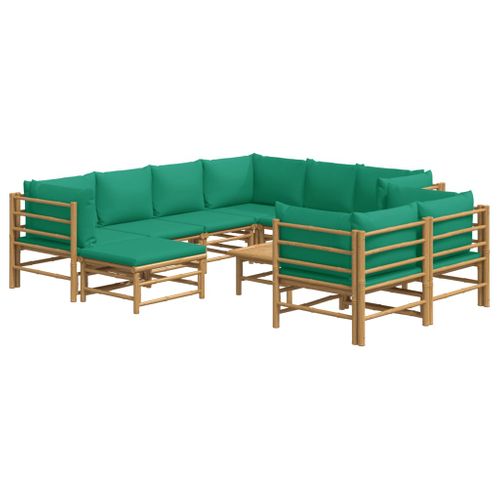 Salon De Jardin Meuble D'extérieur Ensemble De Mobilier 10 Pièces Avec Coussins Vert