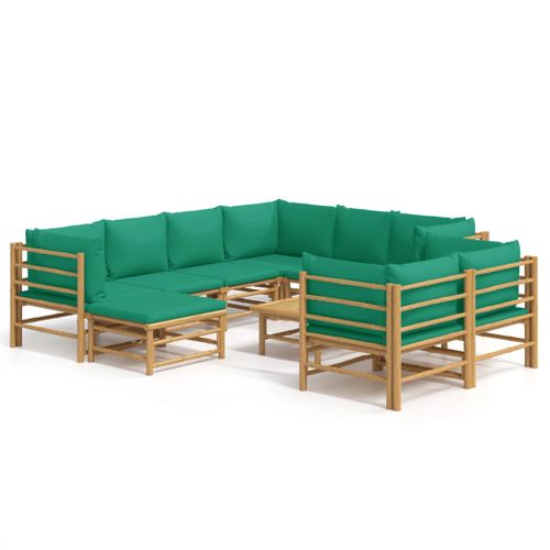 Salon De Jardin Meuble D'extérieur Ensemble De Mobilier 10 Pièces Avec Coussins Vert
