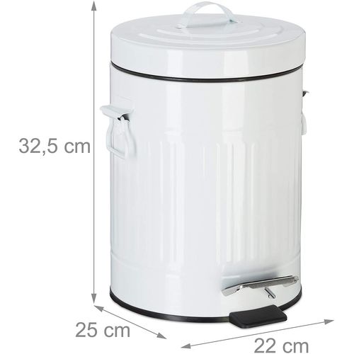 Poubelle à Pédale Vintage Cuisine Salle De Bain En Métal 5 Litres Blanc 13_0002319_2