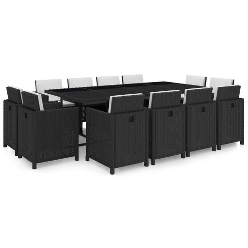 Salon De Jardin Meuble D'extérieur Ensemble De Mobilier 13 Pièces Avec Coussins Résine Tressée Noir