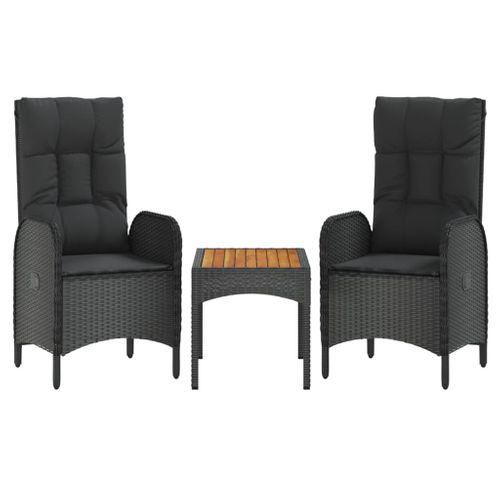 Salon De Jardin Meuble D'extérieur Ensemble De Mobilier 3 Pièces Avec Coussins Noir R