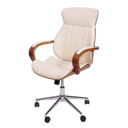Chaise De Bureau Ergonomique Pivotante Avec Accoudoirs Synthétique Aspect Noyer Courbé Crème 04_00