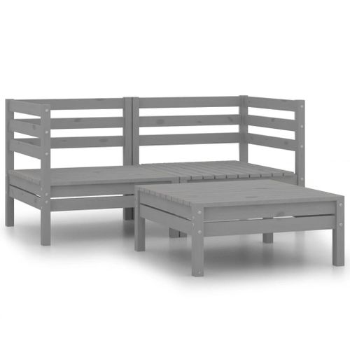 Salon De Jardin Meuble D'extérieur Ensemble De Mobilier 3 Pièces Gris Bois De Pin Mas