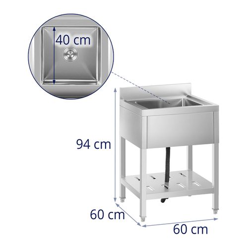 Évier Professionnel 1 Bac 40 X 40 X 25 Cm Acier Inoxydable 14_0000162