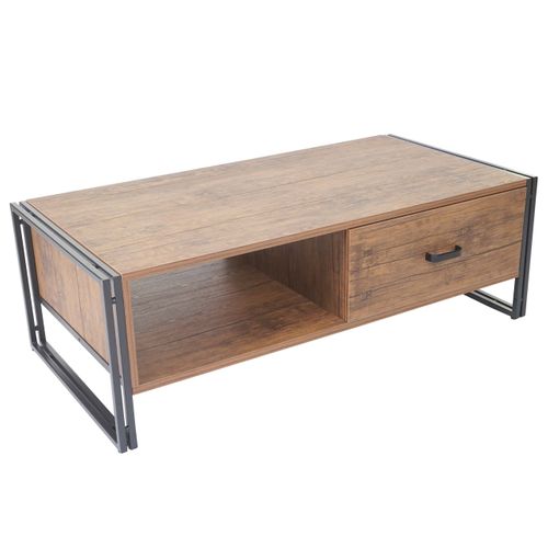 Table Basse Table De Salon Design Industriel 41x120x60cm En Métal Mdf Aspect Chêne Sauvage 04_0005