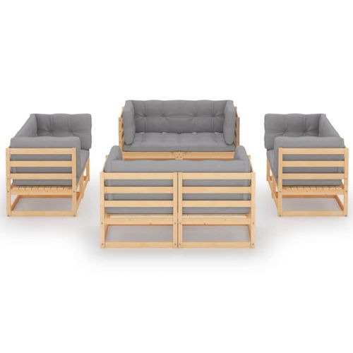Salon De Jardin Meuble D'extérieur Ensemble De Mobilier 8 Pièces Avec Coussins Bois D
