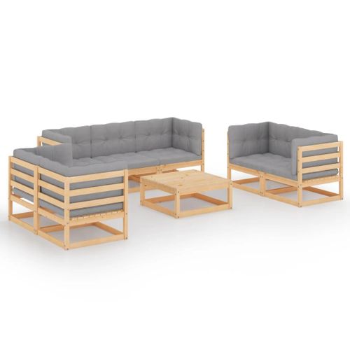Salon De Jardin Meuble D'extérieur Ensemble De Mobilier 8 Pièces Avec Coussins Bois D