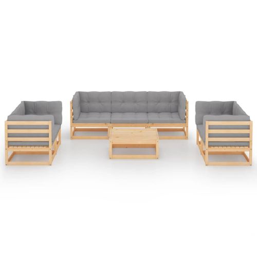 Salon De Jardin Meuble D'extérieur Ensemble De Mobilier 8 Pièces Avec Coussins Bois D