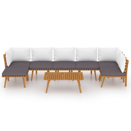 Salon De Jardin Meuble D'extérieur Ensemble De Mobilier 8 Pièces Avec Coussins Bois D'acacia Solide