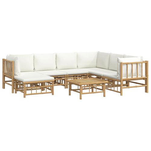 Salon De Jardin Meuble D'extérieur Ensemble De Mobilier 8 Pièces Avec Coussins Blanc