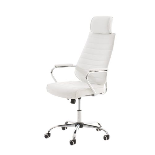 Fauteuil De Bureau à Roulettes En Synthétique Blanc Hauteur Réglable Bur10002