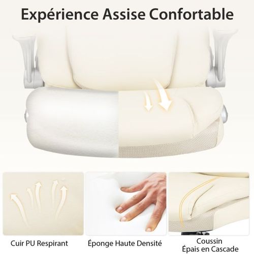 Chaise De Bureau De Direction En Cuir Pu à Bascule Hauteur Réglable Chaise De Travail