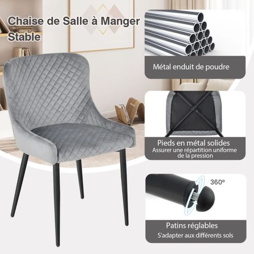 Lot De 2 Chaises De Salle à Manger Chaise D'appoint De Cuisine Rembourrée Avec Pieds En Métal