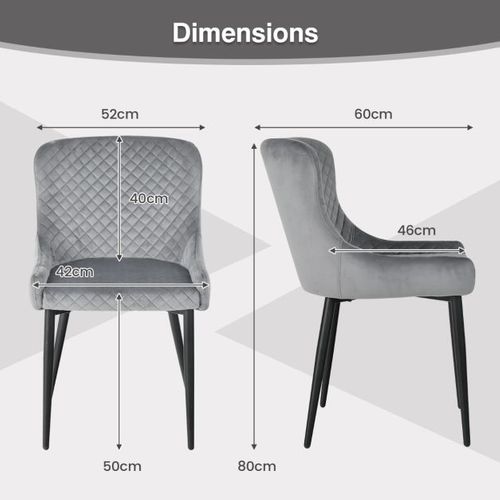 Lot De 2 Chaises De Salle à Manger Chaise D'appoint De Cuisine Rembourrée Avec Pieds En Métal