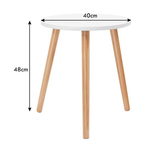 Table Basse Ronde Style Scandinave Moderne En Mdf Et Bois De Pin Dim. Ø40 X 48h Blanc