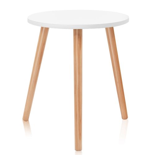 Table Basse Ronde Style Scandinave Moderne En Mdf Et Bois De Pin Dim. Ø40 X 48h Blanc