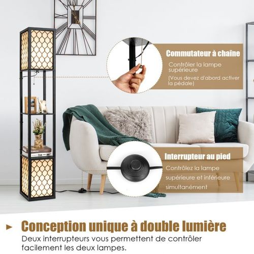 Lampadaire Avec Etagères, Lampadaire Modernes Avec 2 Tablette De Rangements Base Pour