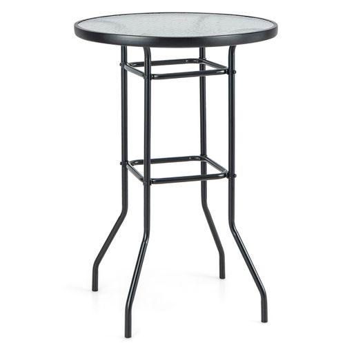 Table De Bar De Jardin En Verre Trempé 97 Cm Patins Antidérapants Cadre En Métal