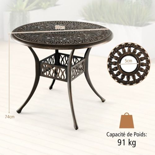 Table Jardin Ronde En Aluminium Coulé 90 X 90 X 74 Cm Avec Trou Pour Parasol 5 Cm Tab