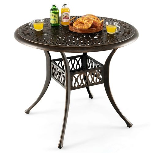 Table Jardin Ronde En Aluminium Coulé 90 X 90 X 74 Cm Avec Trou Pour Parasol 5 Cm Tab