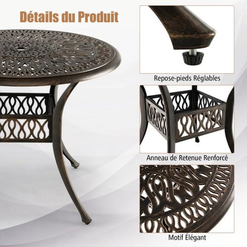 Table Jardin Ronde En Aluminium Coulé 90 X 90 X 74 Cm Avec Trou Pour Parasol 5 Cm Tab