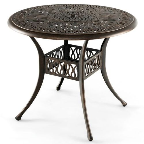 Table Jardin Ronde En Aluminium Coulé 90 X 90 X 74 Cm Avec Trou Pour Parasol 5 Cm Tab
