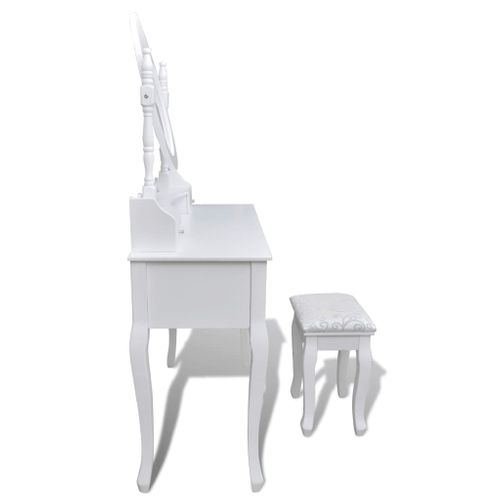 Coiffeuse 93 X 39 X 74,5 Cm Avec Miroir Et Tabouret 7 Tiroirs Blanc 02_0021269
