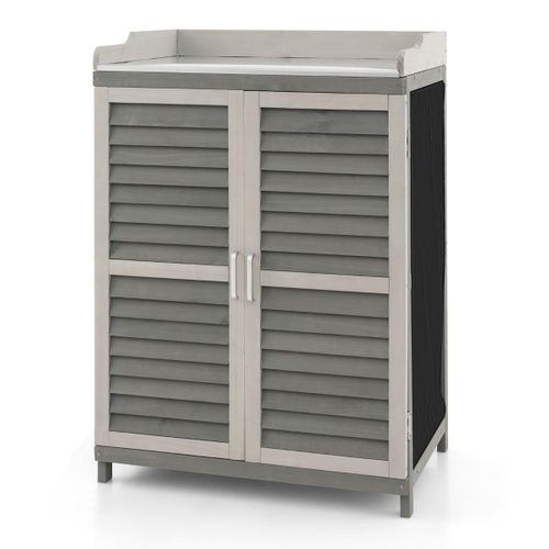 Abri De Jardin Extérieur à 2 Étagères Et Plateau En Métal Plaqué Cabane De Rangement