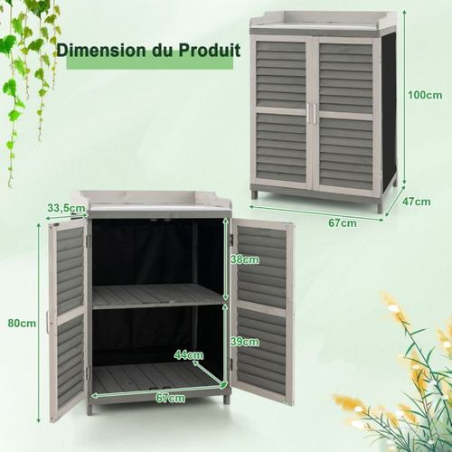 Abri De Jardin Extérieur à 2 Étagères Et Plateau En Métal Plaqué Cabane De Rangement