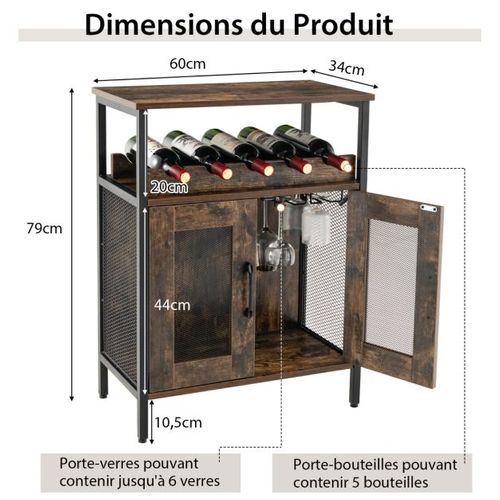 Buffet Industriel à 2 Portes En Treillis 60 X 34 X 79 Cm