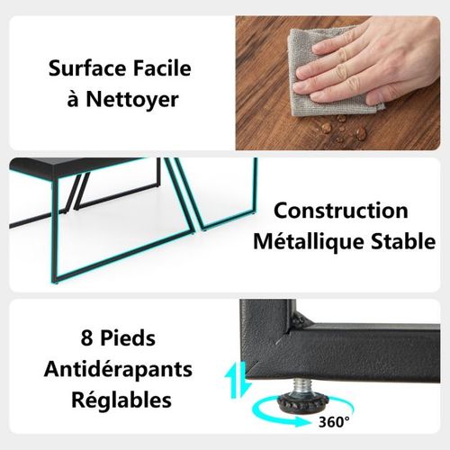 Lot De 2 Tables Basses Gigognes Avec Cadre Métal, Tables D'appoint Style Industriel Avec 8 Pieds