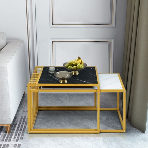 Lot De 2 Tables Basses Gigognes Surface En Marbre Artificiel Réaliste Scandinave Mode