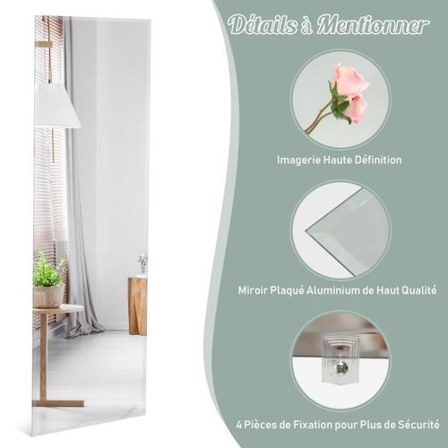 Miroir Mural Psyché Rectangulaire Sans Cadre 110 X 38 Cm Pleine Longueur Bord Biseaut