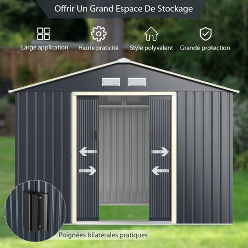 Abri De Jardin En Métal 5,29 ㎡ 277 X 191 X 202 Cm Avec 2 Portes Coulissantes