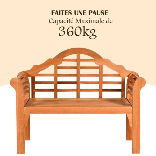 Banc De Jardin Pliable En Bois D’eucalyptus 2 Places 123 X 54 X 96 Cm Banquette De Jardin Extérieur