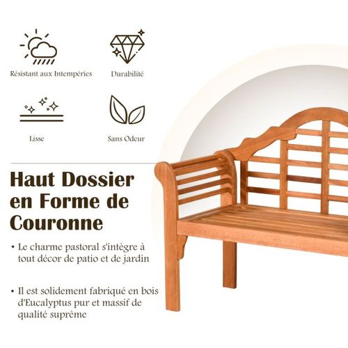 Banc De Jardin Pliable En Bois D’eucalyptus 2 Places 123 X 54 X 96 Cm Banquette De Jardin Extérieur