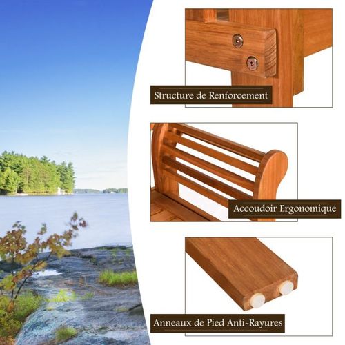 Banc De Jardin Pliable En Bois D’eucalyptus 2 Places 123 X 54 X 96 Cm Banquette De Jardin Extérieur