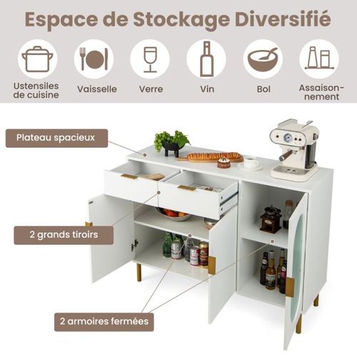 Buffet Avec 3 Portes Et 2 Tiroirs Verre Translucide Dispositif Anti-basculement